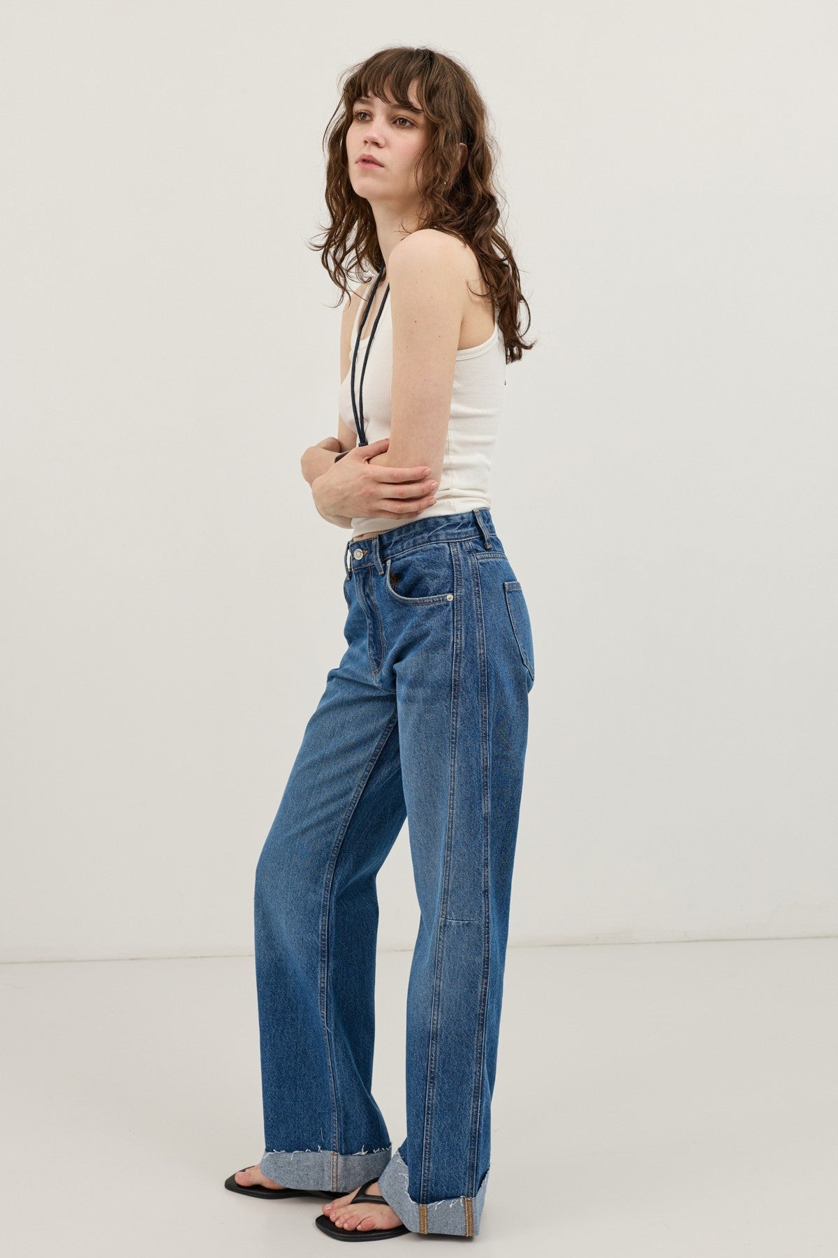 Katlanmış Paça Barrel Jean