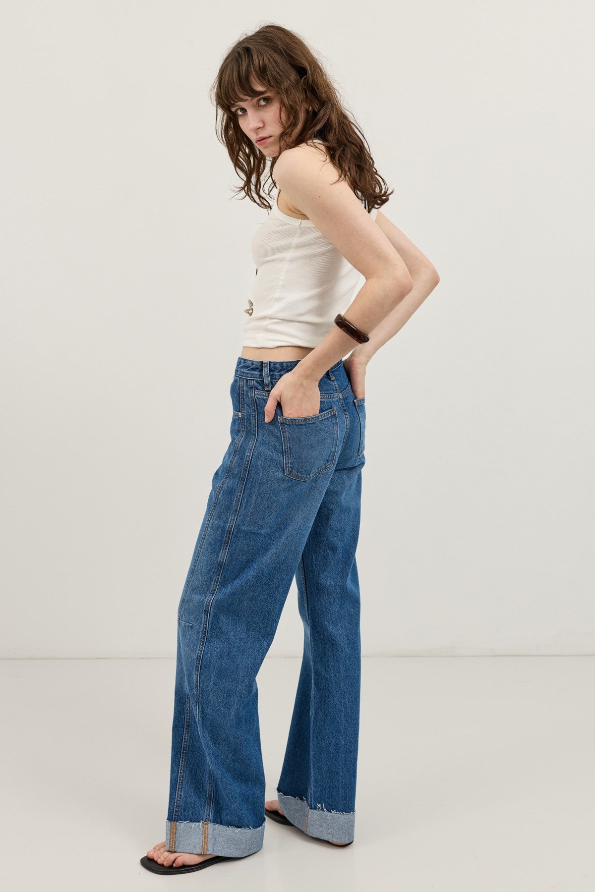 Katlanmış Paça Barrel Jean