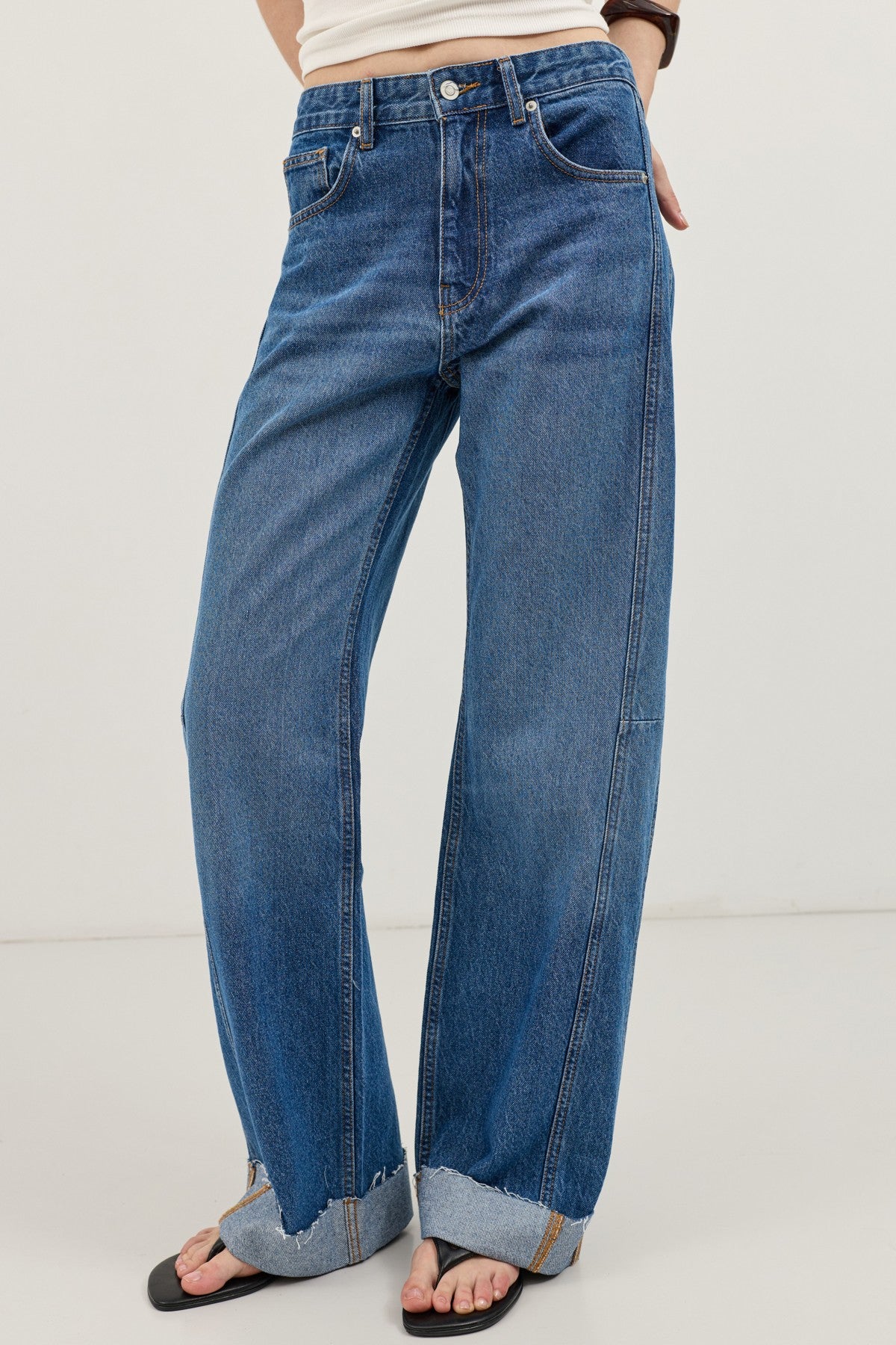 Katlanmış Paça Barrel Jean
