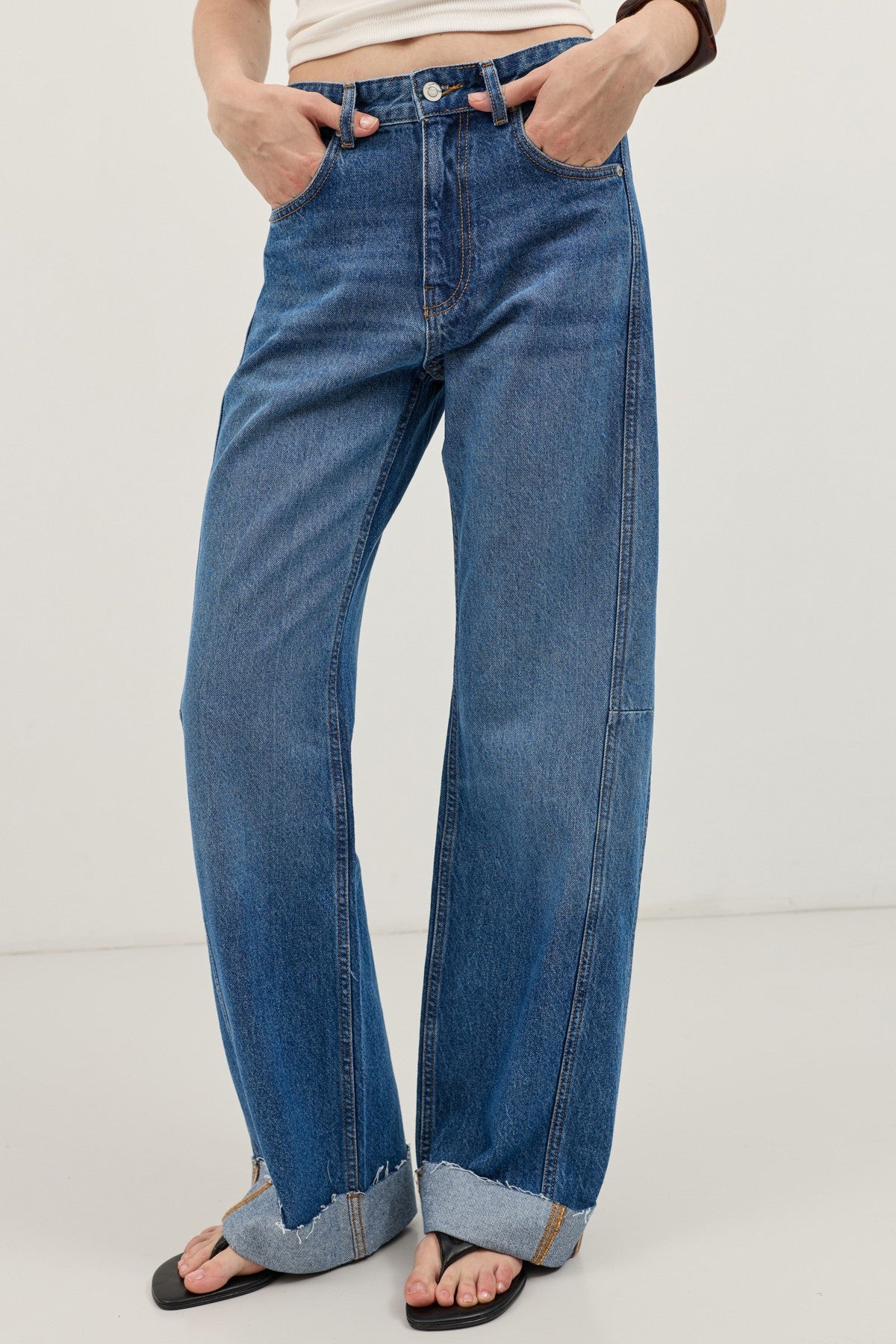Katlanmış Paça Barrel Jean
