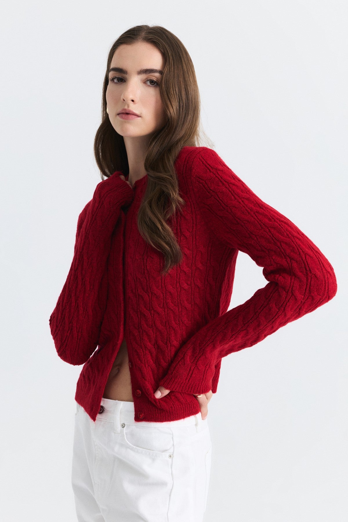 Saç Örgü Detaylı Triko Hırka