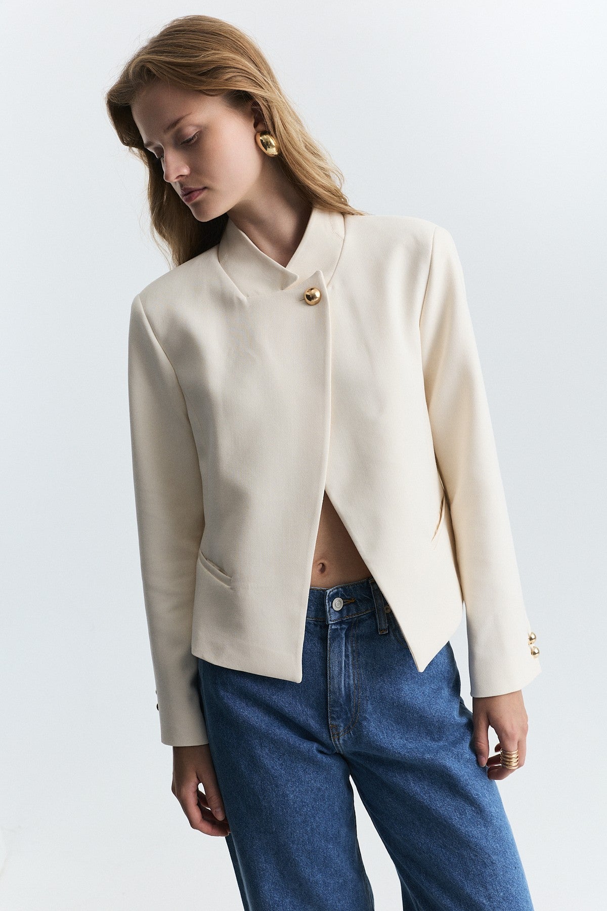 Dik Yaka Tek Düğme Blazer Ceket