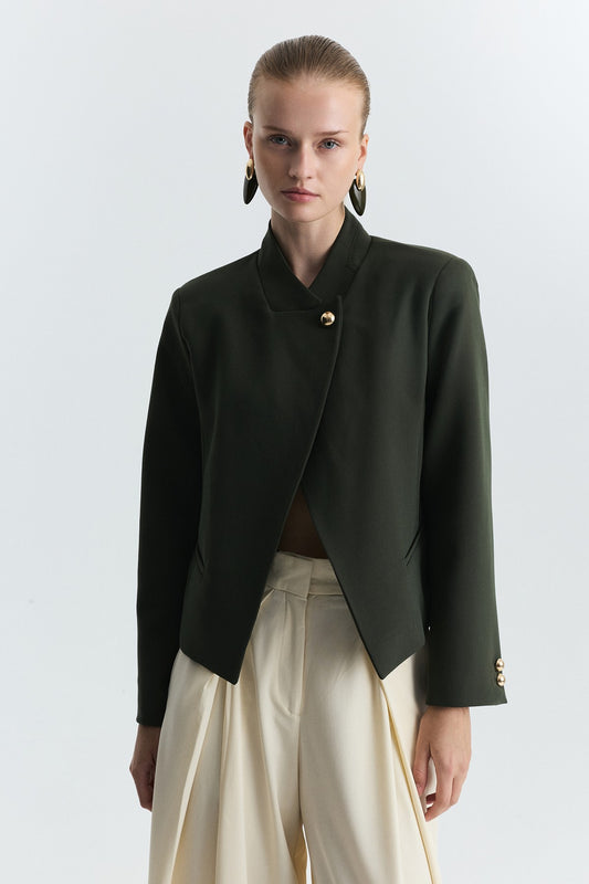 Dik Yaka Tek Düğme Blazer Ceket